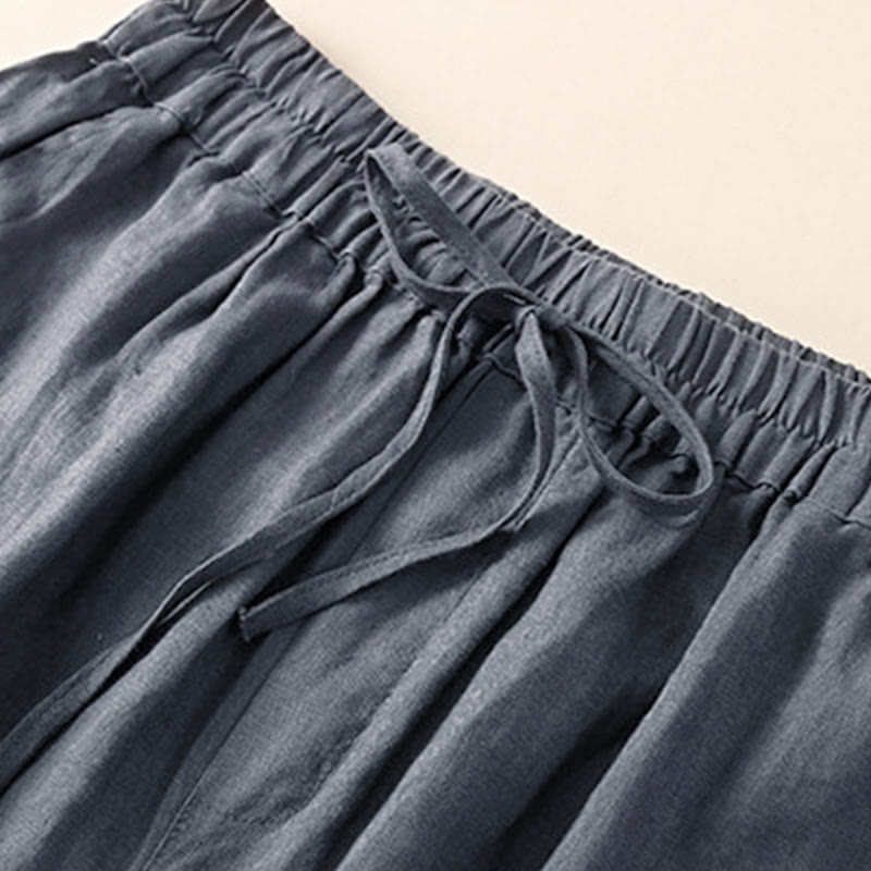 Solid Color Flower Loose Drawstring Harem Pants With Pockets