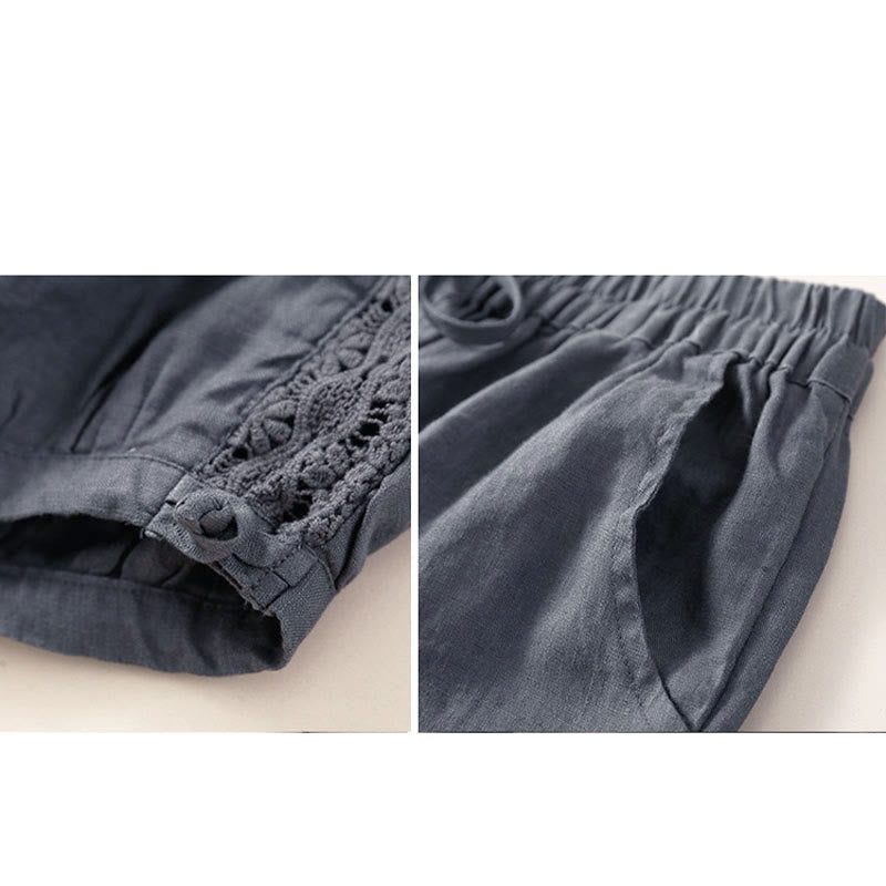 Solid Color Flower Loose Drawstring Harem Pants With Pockets