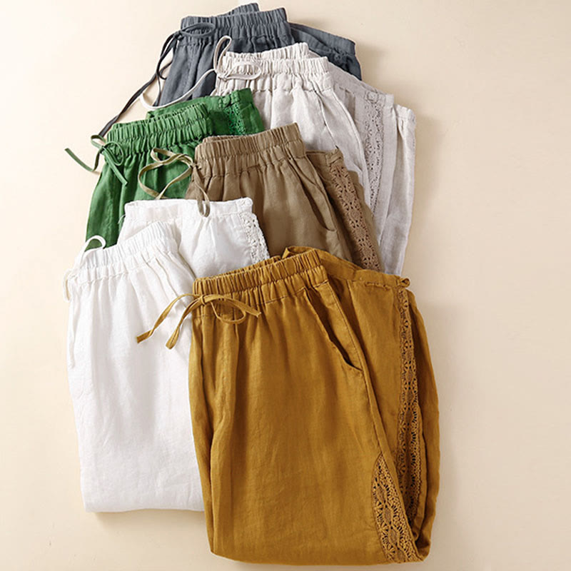 Solid Color Flower Loose Drawstring Harem Pants With Pockets