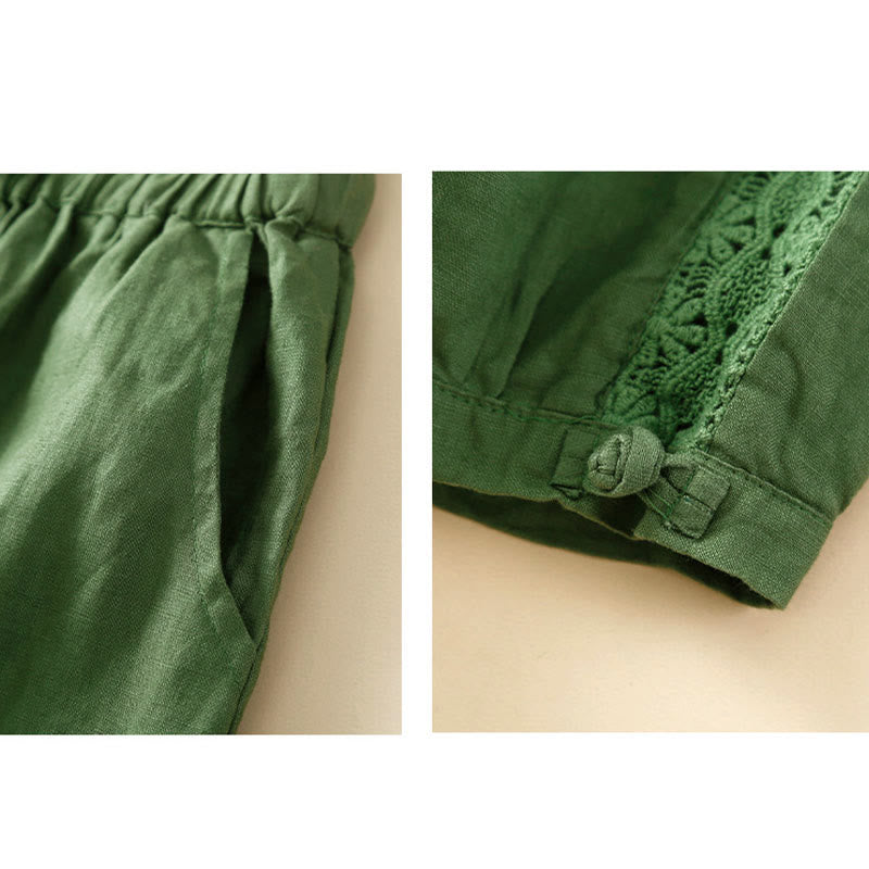 Solid Color Flower Loose Drawstring Harem Pants With Pockets