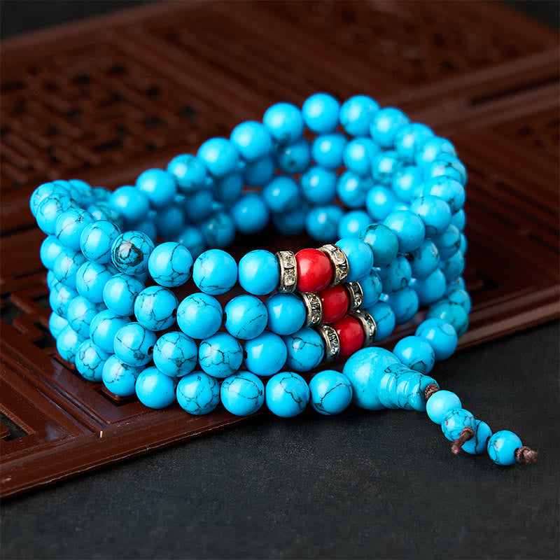 Turquoise Tibetan Round 108 Bead Protection Mala