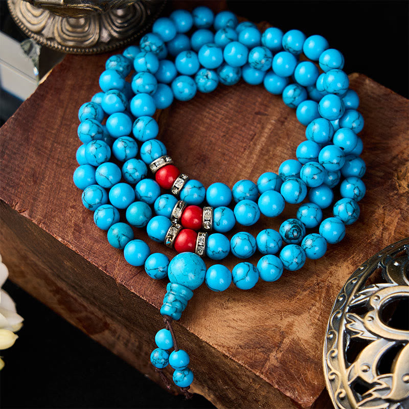 Turquoise Tibetan Round 108 Bead Protection Mala
