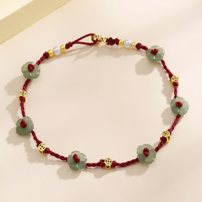 Hand-Woven Red String Protection Floral Charm Anklet