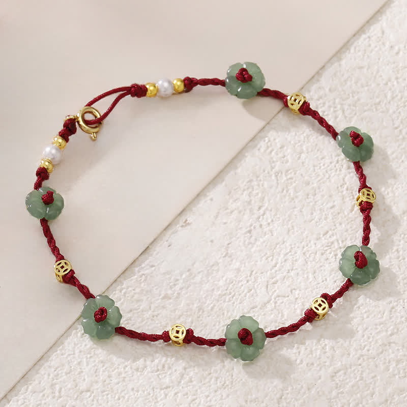 Hand-Woven Red String Protection Floral Charm Anklet
