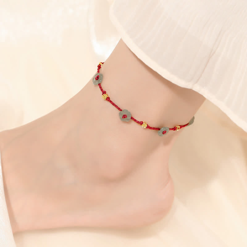 Hand-Woven Red String Protection Floral Charm Anklet
