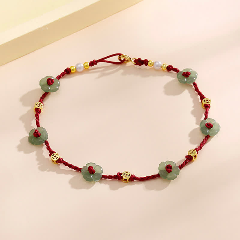 Hand-Woven Red String Protection Floral Charm Anklet