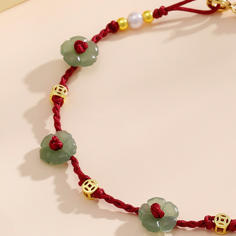 Hand-Woven Red String Protection Floral Charm Anklet