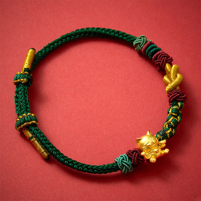 Hand-Woven Red String Lucky Cat Protection Bracelet