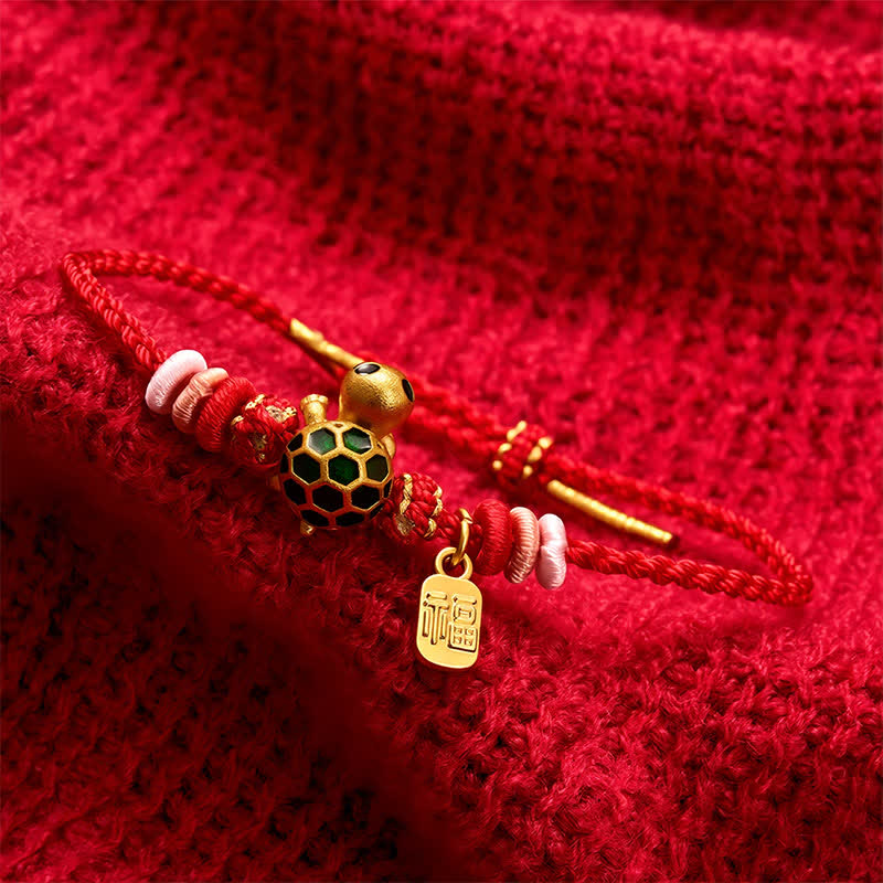 Hand-Woven Red String Turtle Fu Character Endurance Bracelet
