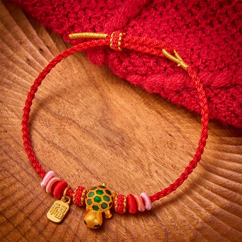 Hand-Woven Red String Turtle Fu Character Endurance Bracelet