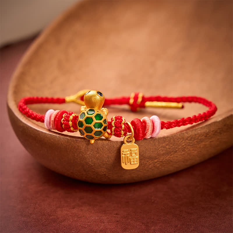 Hand-Woven Red String Turtle Fu Character Endurance Bracelet