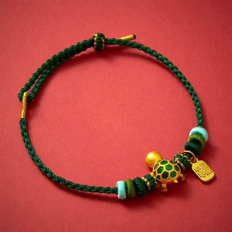 Hand-Woven Red String Turtle Fu Character Endurance Bracelet
