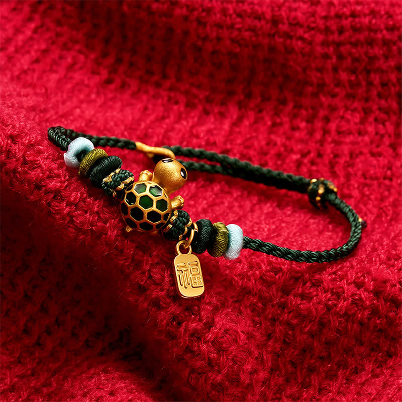 Hand-Woven Red String Turtle Fu Character Endurance Bracelet