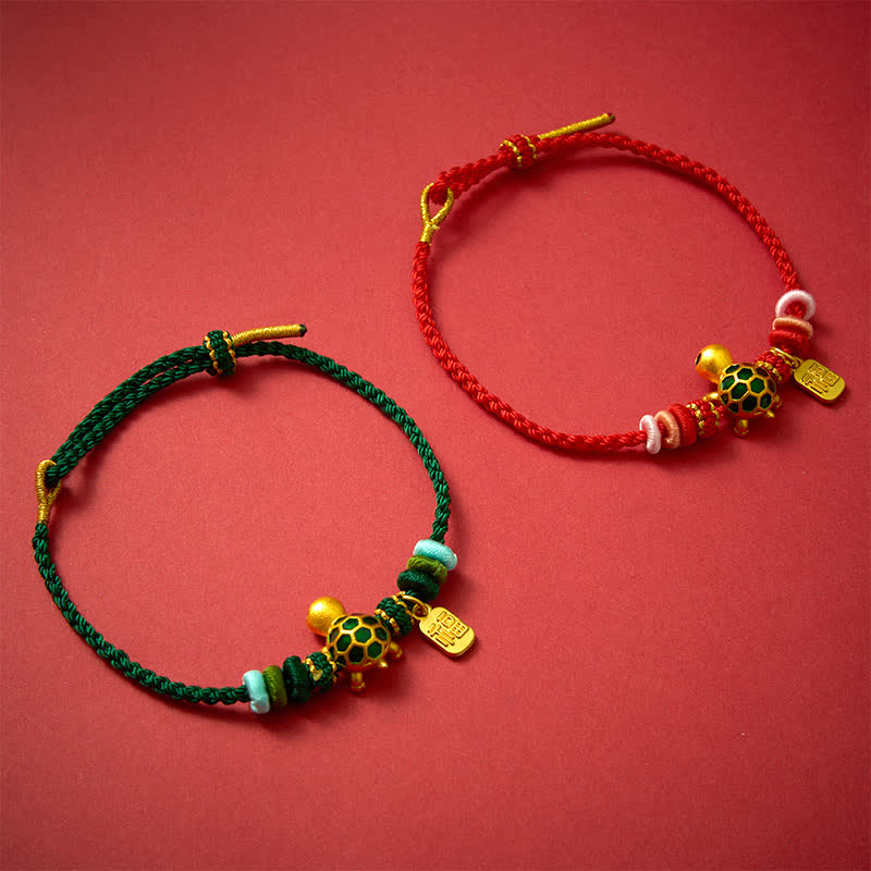 Hand-Woven Red String Turtle Fu Character Endurance Bracelet