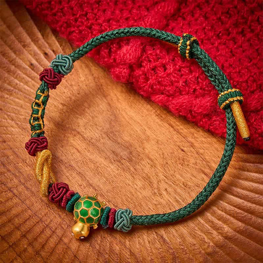 Hand-Woven Copper Turtle Red String Protection Bracelet