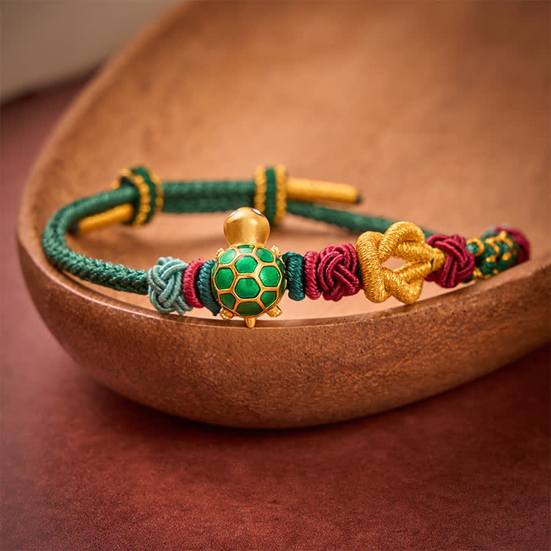 Hand-Woven Copper Turtle Red String Protection Bracelet