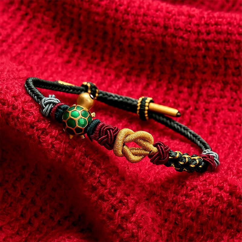 Hand-Woven Copper Turtle Red String Protection Bracelet