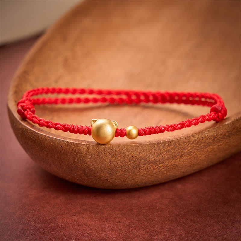 Red String Copper Cat Head Protection Bracelet