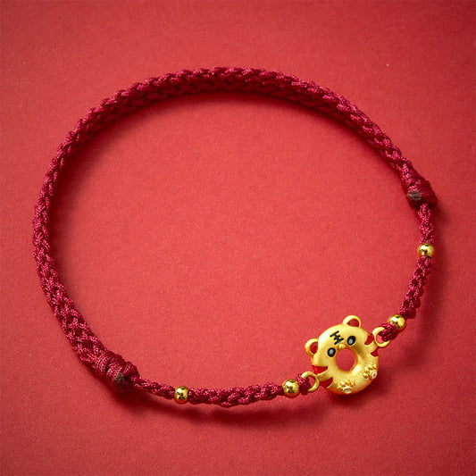 Copper Tiger Peace Buckle Hand Woven Grounding Red String Adjustable Bracelet