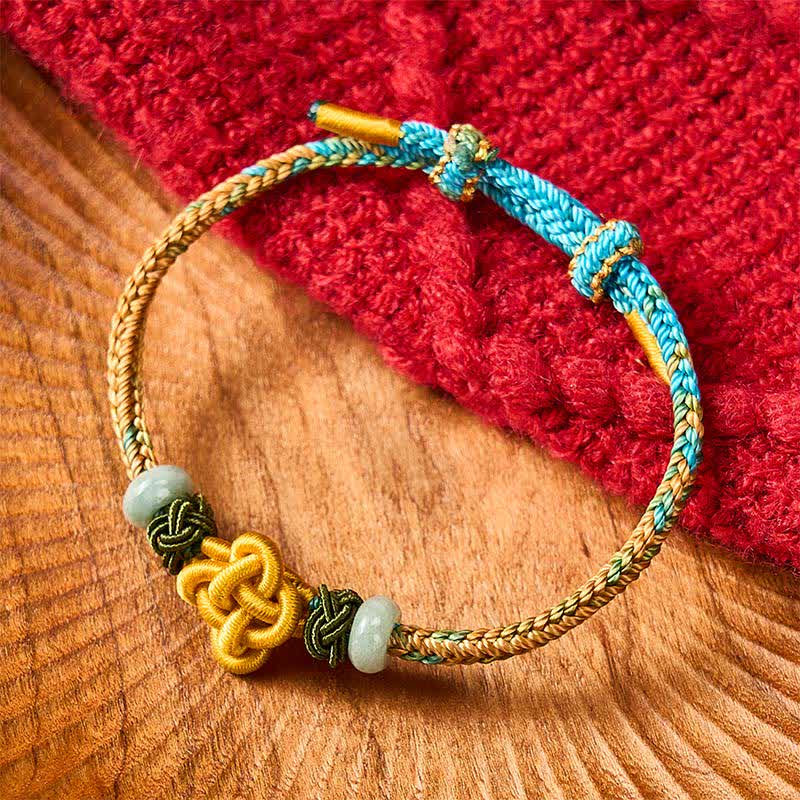 Handmade Braided Yellow Green Osmanthus Knot Jade Luck Adjustable Bracelet