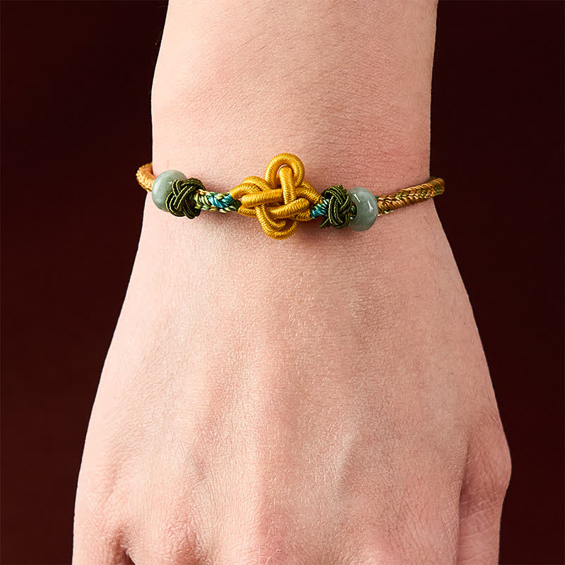 Handmade Braided Yellow Green Osmanthus Knot Jade Luck Adjustable Bracelet