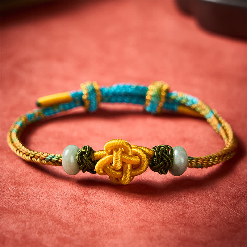 Handmade Braided Yellow Green Osmanthus Knot Jade Luck Adjustable Bracelet