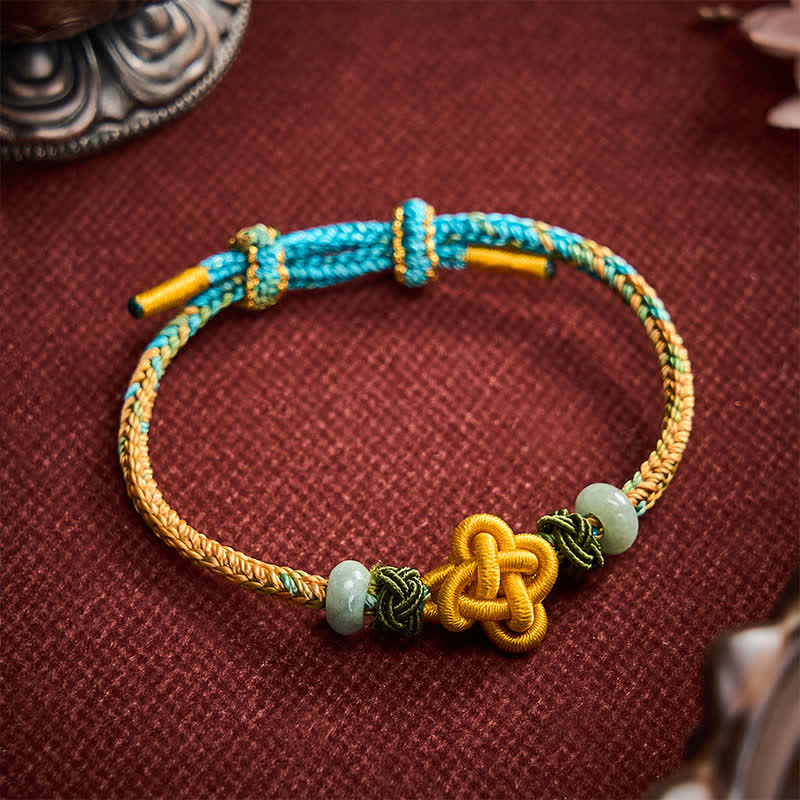 Handmade Braided Yellow Green Osmanthus Knot Jade Luck Adjustable Bracelet