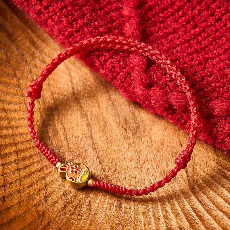 Hand-Woven Flower Koi Fish Luck Red Rope Bracelet