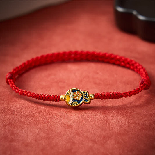 Hand-Woven Cyan Flower Koi Fish Protection Red Rope Bracelet