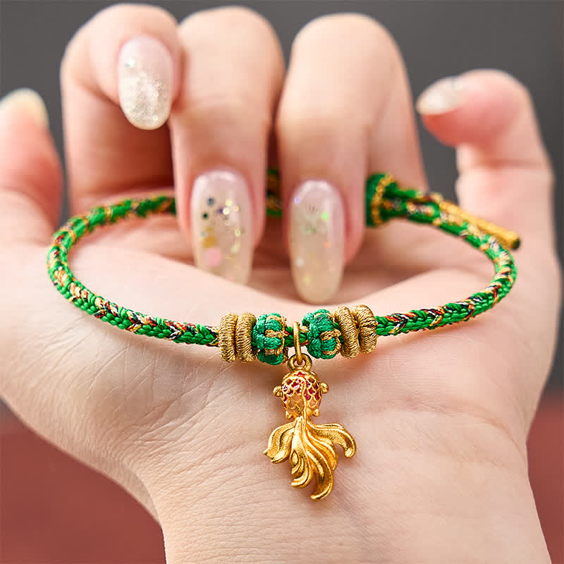 Hand-Woven Red Koi Fish Luck Green Rope Bracelet