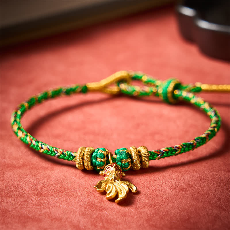 Hand-Woven Red Koi Fish Luck Green Rope Bracelet