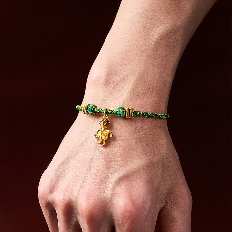 Hand-Woven Red Koi Fish Luck Green Rope Bracelet