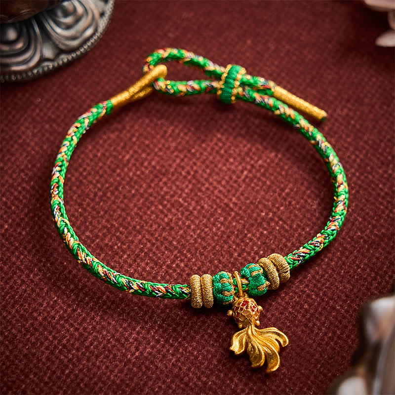 Hand-Woven Red Koi Fish Luck Green Rope Bracelet