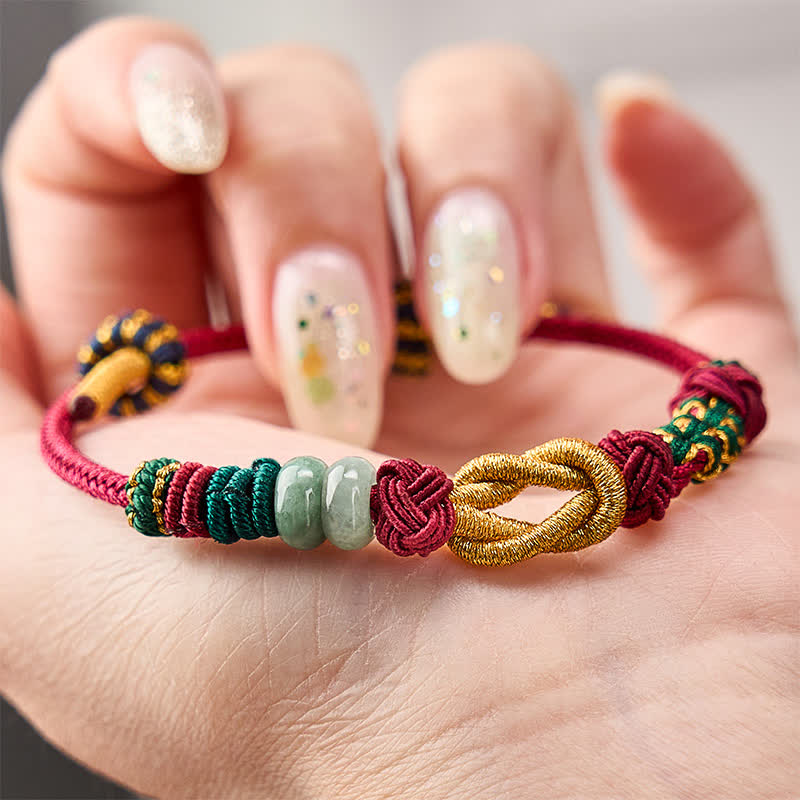 Hand-Woven Peach Blossoms Luck Jade Beads Red String Bracelet