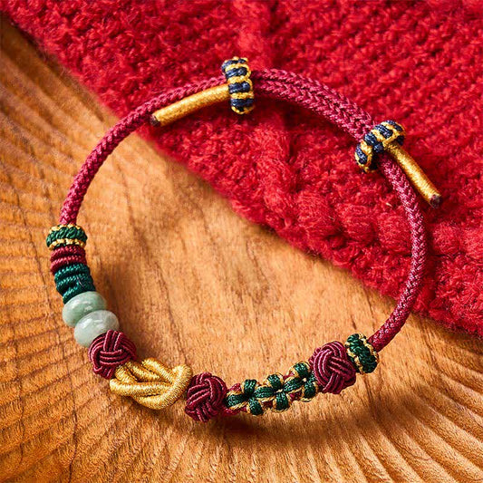 Hand-Woven Peach Blossoms Luck Jade Beads Red String Bracelet