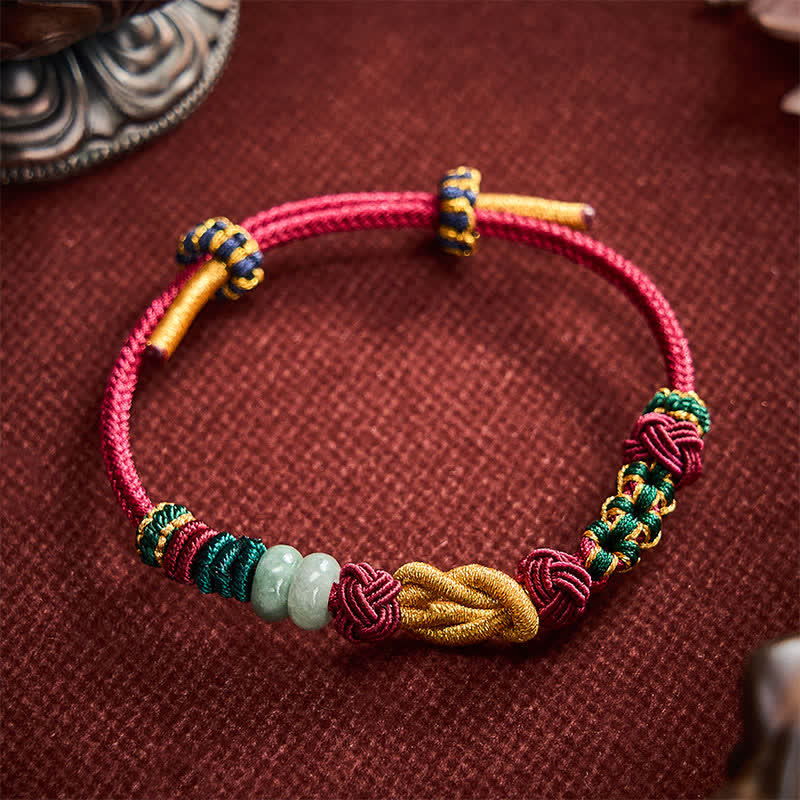 Hand-Woven Peach Blossoms Luck Jade Beads Red String Bracelet