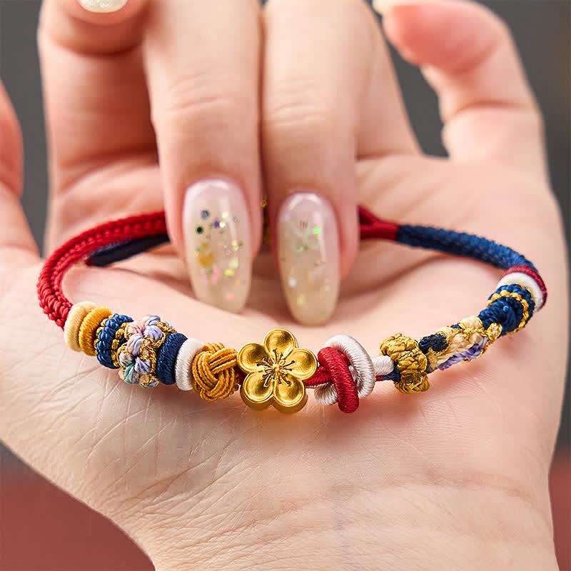 Hand-Woven Peach Blossom Strength Red Navy String Bracelet