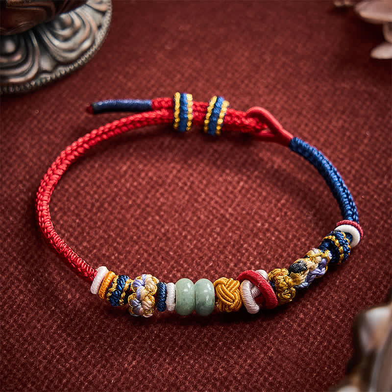 Hand-Woven Peach Blossom Luck Jade Beads Red Navy String Bracelet