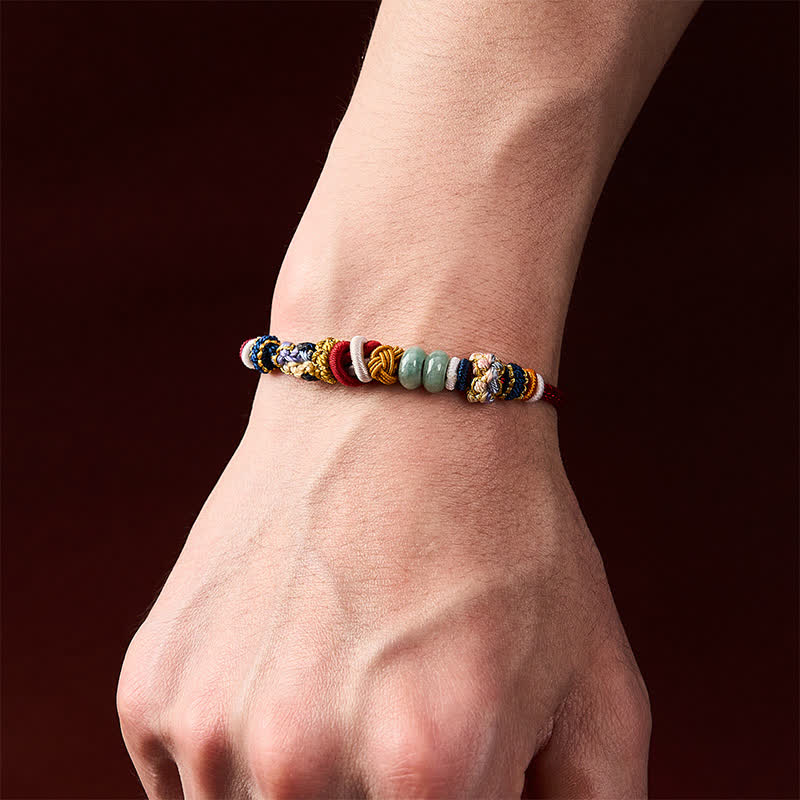 Hand-Woven Peach Blossom Luck Jade Beads Red Navy String Bracelet