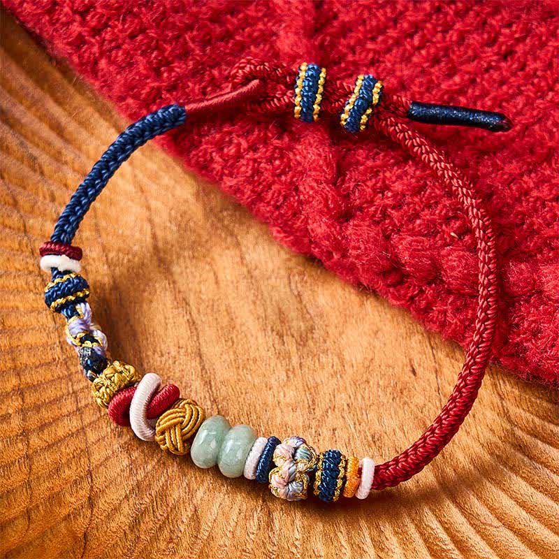 Hand-Woven Peach Blossom Luck Jade Beads Red Navy String Bracelet