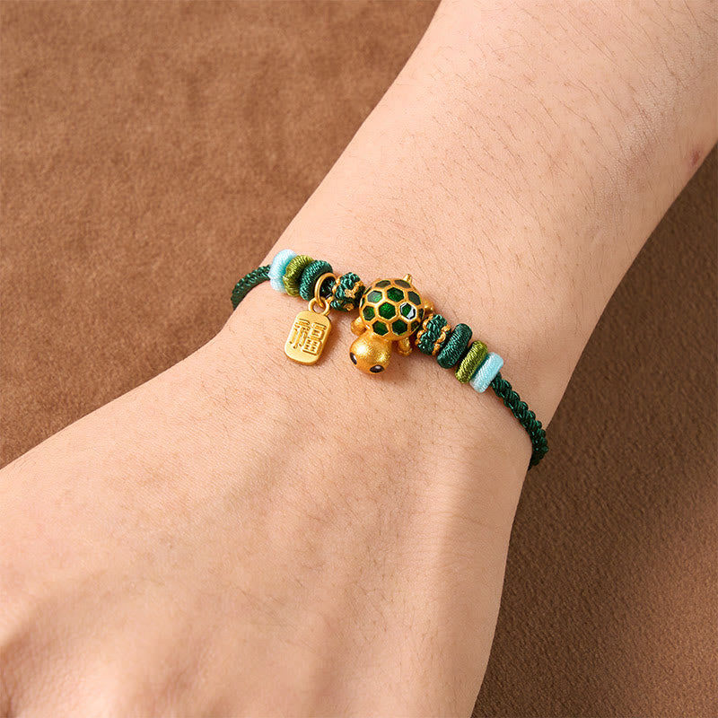 Hand-Woven Red String Turtle Fu Character Endurance Bracelet