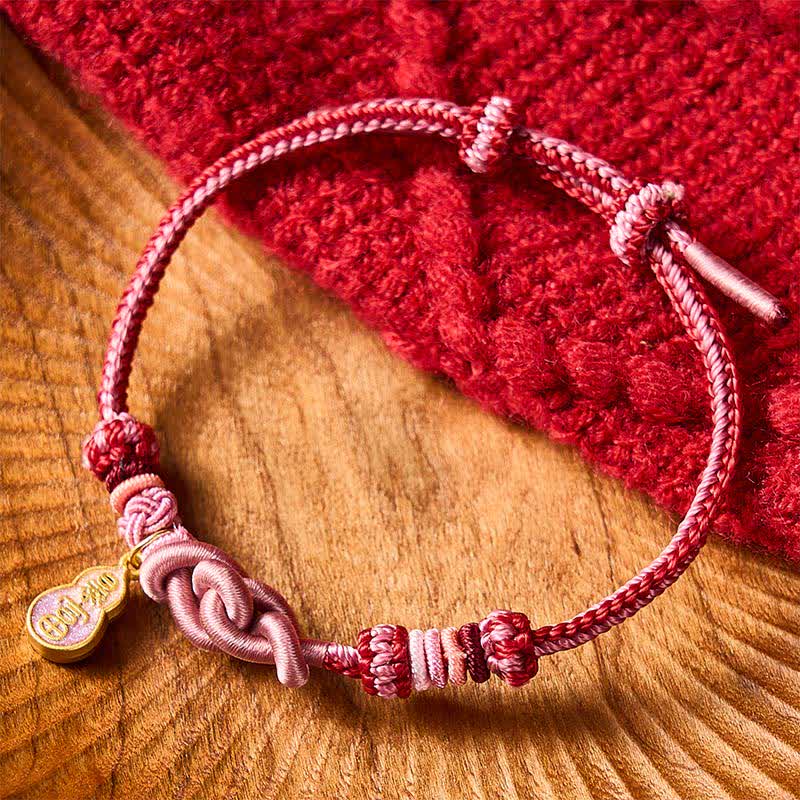 Hand-Woven "Get Rich Quickly" Gourd Strength Pink String Bracelet