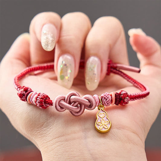 Hand-Woven "Get Rich Quickly" Gourd Strength Pink String Bracelet