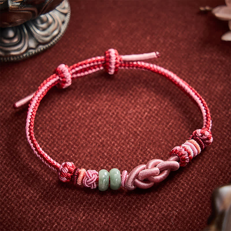 Hand-Woven Jade Beads Luck Pink String Bracelet