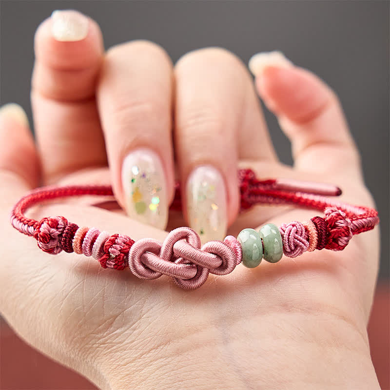 Hand-Woven Jade Beads Luck Pink String Bracelet