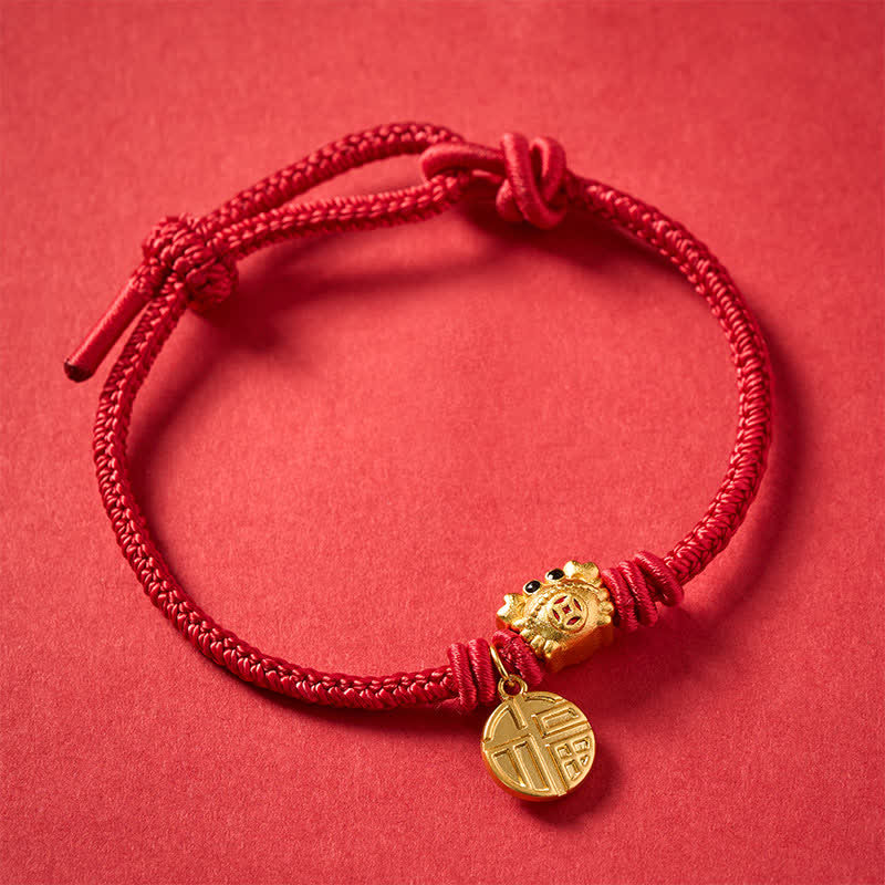 Fu Character Chinese Coin Red String Fortune Bracelet
