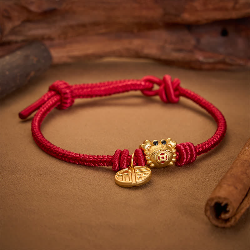 Fu Character Chinese Coin Red String Fortune Bracelet