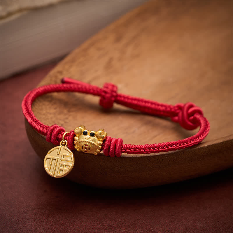 Fu Character Chinese Coin Red String Fortune Bracelet
