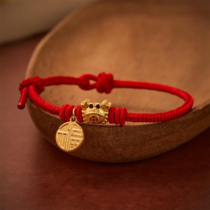 Fu Character Chinese Coin Red String Fortune Bracelet