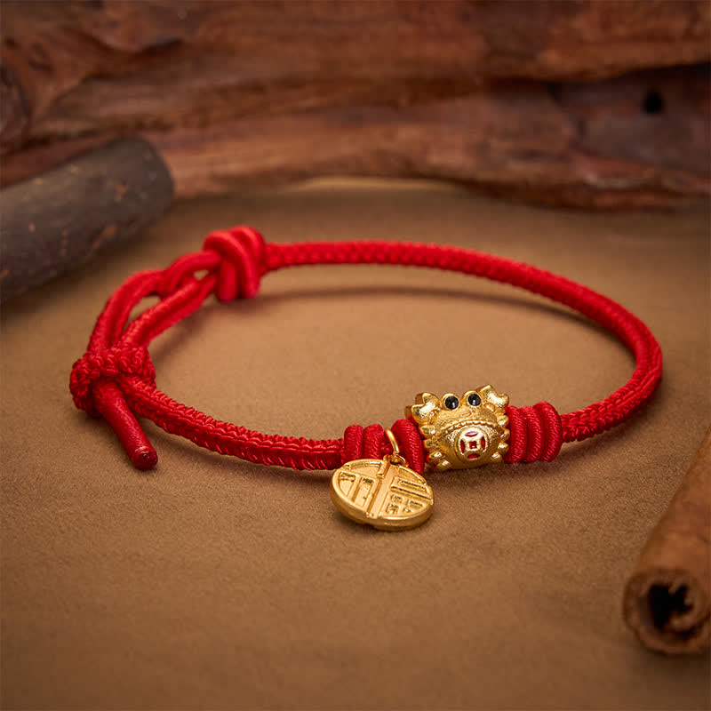 Fu Character Chinese Coin Red String Fortune Bracelet